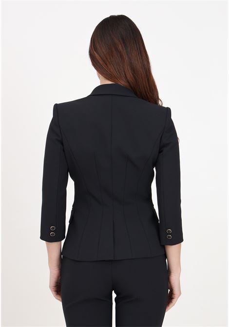 Black double-breasted women's crepe jacket with logo ELISABETTA FRANCHI | GIT6141E2110